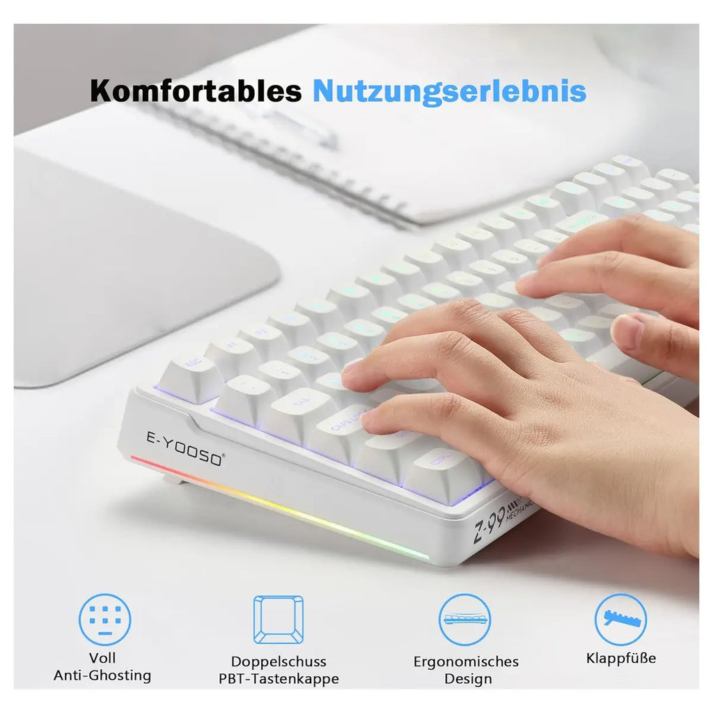 E-Yooso Z-99 Mechanical Keyboard, 99-Key QWERTY Full Layout, Hot Swappable 3-Pin and 5-Pin, Pre-Lubricated Linear Switches, Gasket Mount Soundproofing Foam, RGB 15 Effects