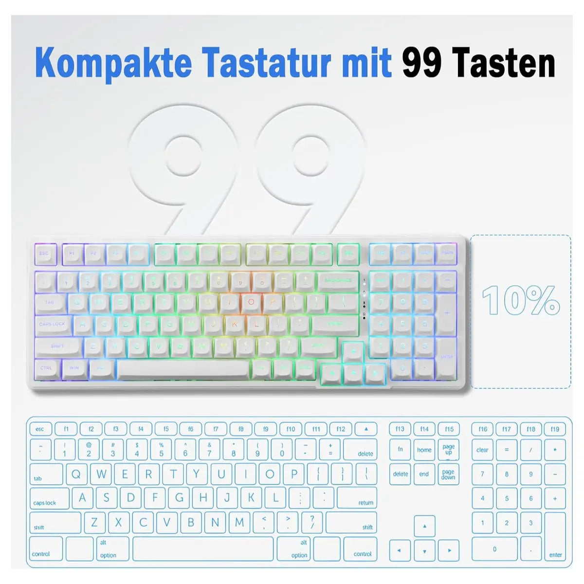 E-Yooso Z-99 Mechanical Keyboard, 99-Key QWERTY Full Layout, Hot Swappable 3-Pin and 5-Pin, Pre-Lubricated Linear Switches, Gasket Mount Soundproofing Foam, RGB 15 Effects
