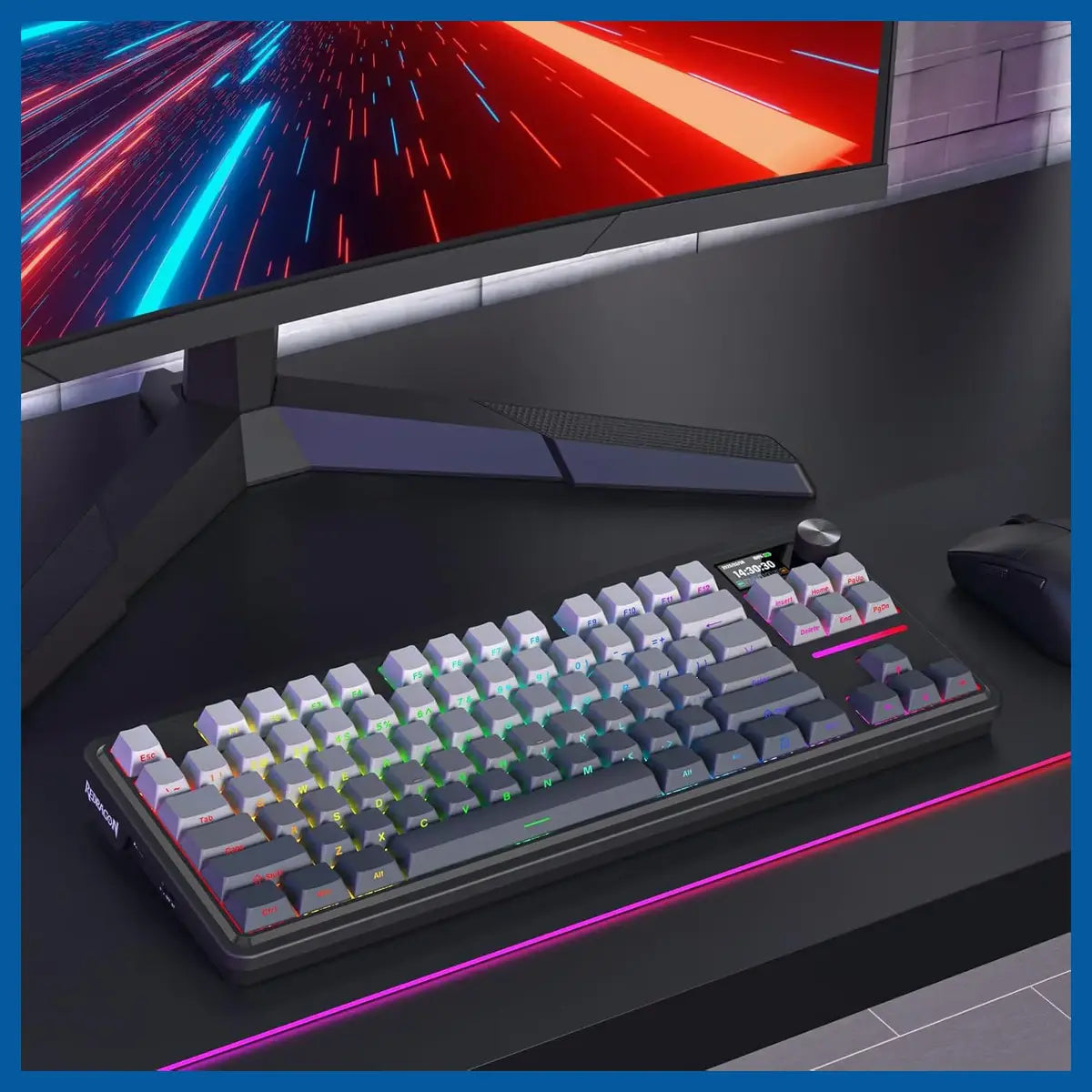 Redragon K743 Antonium Pro LCD 80% Gasket RGB Gaming Keyboard, 84 Keys Mechanical Keyboard, Tri-Mode Connectivity, 1.41" TFT Screen and Knob, Hot-Swap South-Facing RGB Socket, Gradient Black PBT Keycaps, K743SP-RGB-PRO