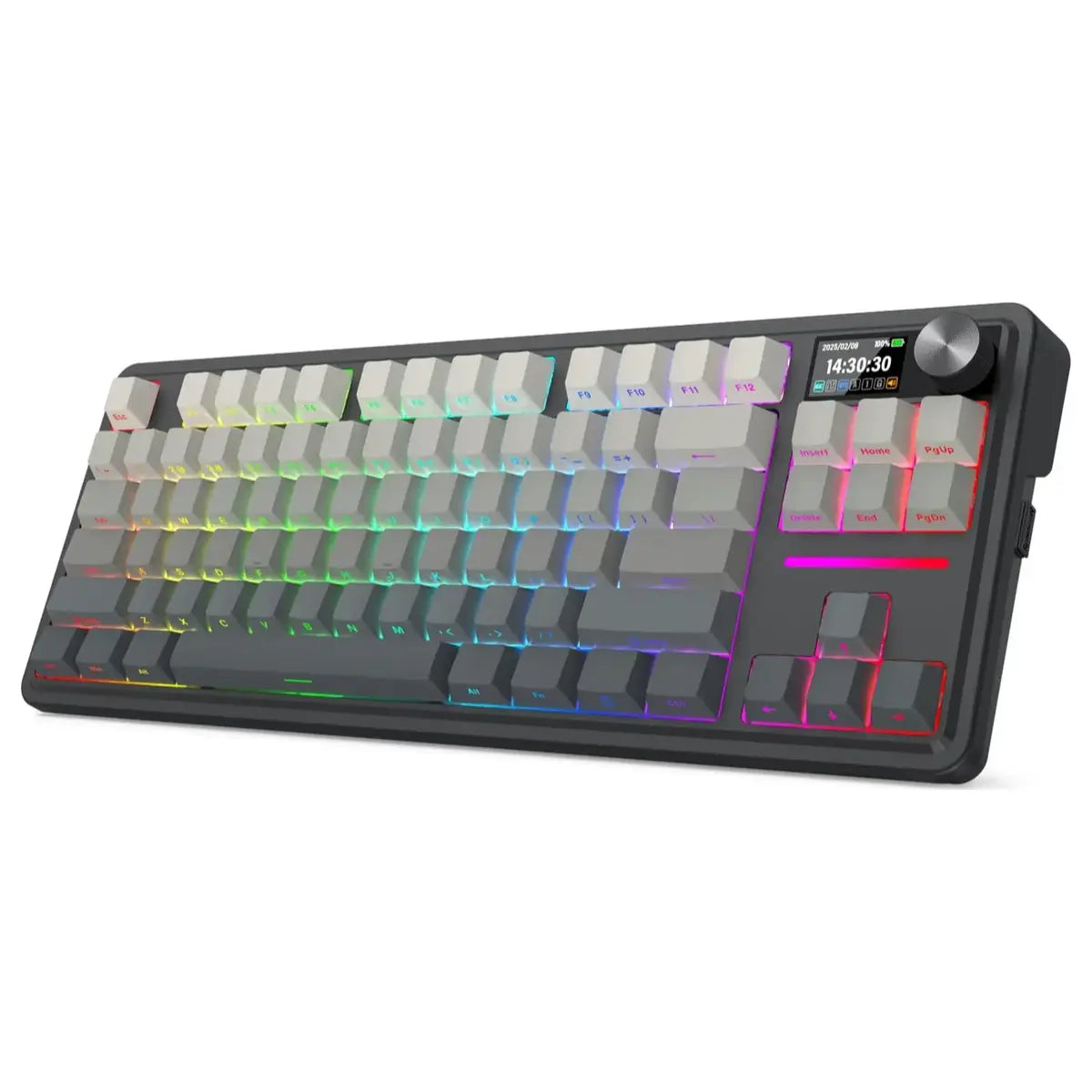 Redragon K743 Antonium Pro LCD 80% Gasket RGB Gaming Keyboard, 84 Keys Mechanical Keyboard, Tri-Mode Connectivity, 1.41" TFT Screen and Knob, Hot-Swap South-Facing RGB Socket, Gradient Black PBT Keycaps, K743SP-RGB-PRO