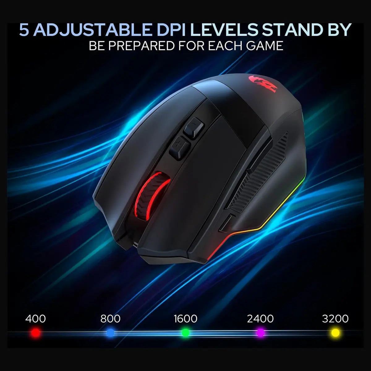 Redragon Stealth M923 Wired RGB Gaming Mouse, Optical Ergonomic Design, 24,000 DPI, SG8960 High Precision Sensor, 8 Programmable Macro Buttons
