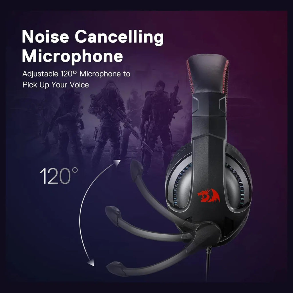 Redragon CRONUS H211 Wired Gaming Headset, 7.1 Surround Sound, 40mm Drivers, Noise-Canceling Mic, RGB Lighting, 3.5mm Multi-Platform, Black