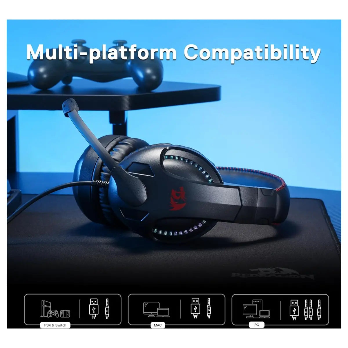 Redragon CRONUS H211 Wired Gaming Headset, 7.1 Surround Sound, 40mm Drivers, Noise-Canceling Mic, RGB Lighting, 3.5mm Multi-Platform, Black