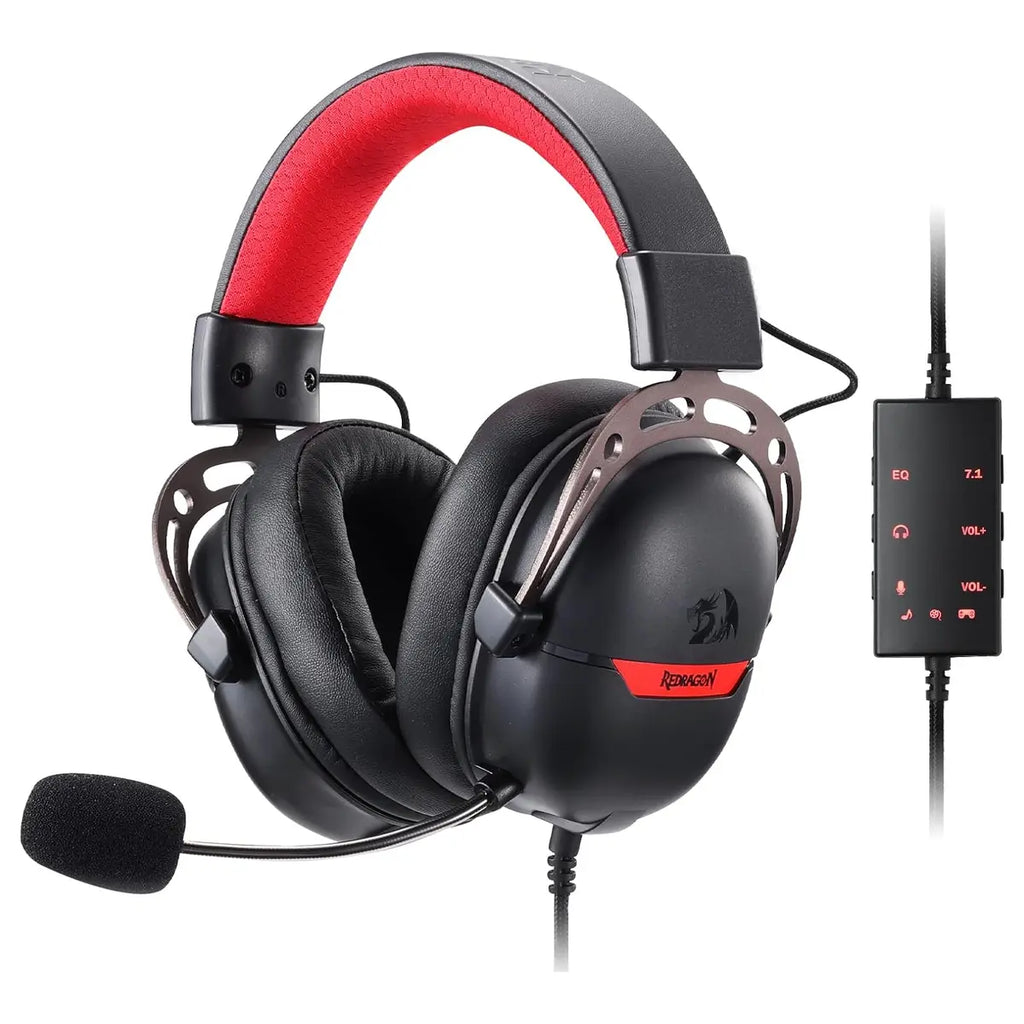 Redragon AURORA H376BR Over Ear Gaming Headset, Virtual 7.1 Surround Sound, 40mm Drivers, Noise-Cancelling Mic, In-Line Control with Three EQ Modes, Black