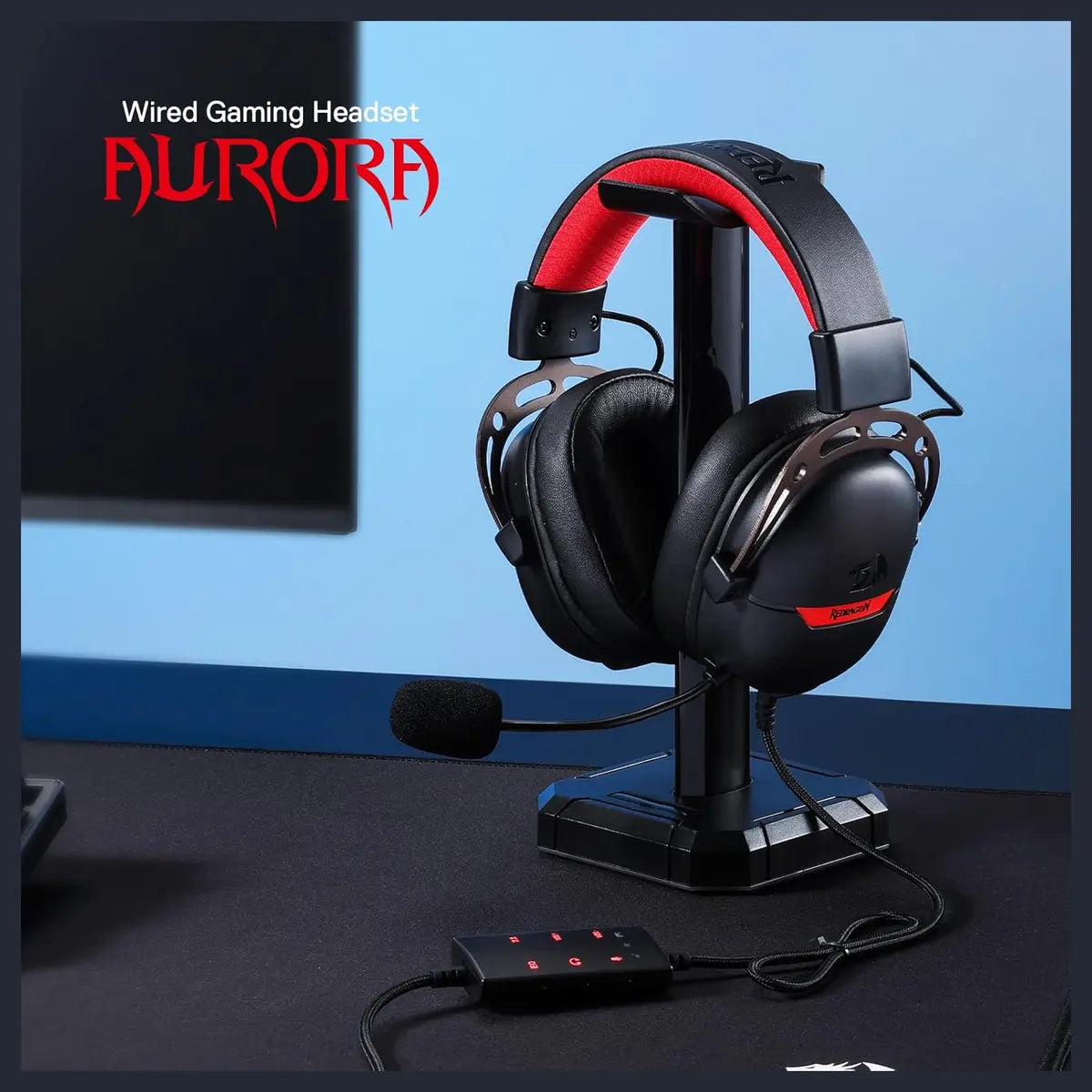Redragon AURORA H376BR Over Ear Gaming Headset, Virtual 7.1 Surround Sound, 40mm Drivers, Noise-Cancelling Mic, In-Line Control with Three EQ Modes, Black