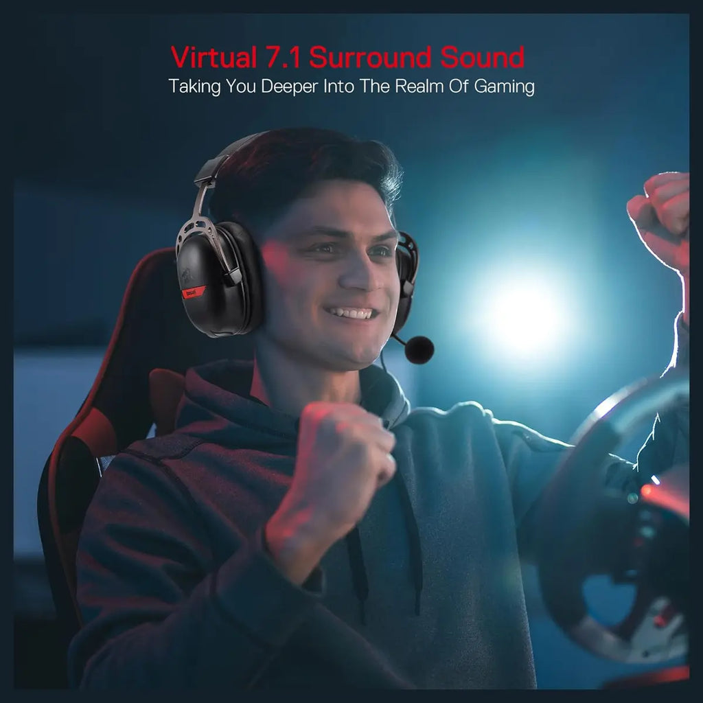 Redragon AURORA H376BR Over Ear Gaming Headset, Virtual 7.1 Surround Sound, 40mm Drivers, Noise-Cancelling Mic, In-Line Control with Three EQ Modes, Black