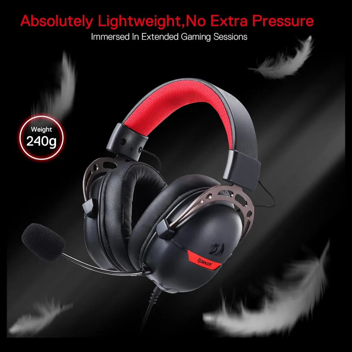 Redragon AURORA H376BR Over Ear Gaming Headset, Virtual 7.1 Surround Sound, 40mm Drivers, Noise-Cancelling Mic, In-Line Control with Three EQ Modes, Black