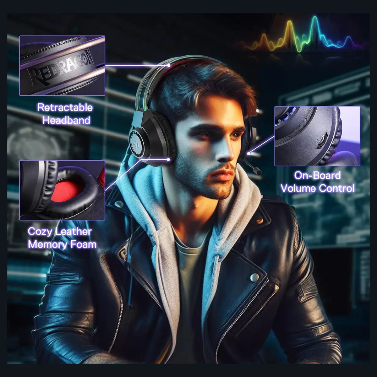 Redragon H231 Scream Wired Gaming Headset, Stereo Surround Sound, 40mm Drivers, Noise-Canceling Microphone, Dynamic RGB Lighting, Works with PC PS4 PS5 NS Xbox-one, Black
