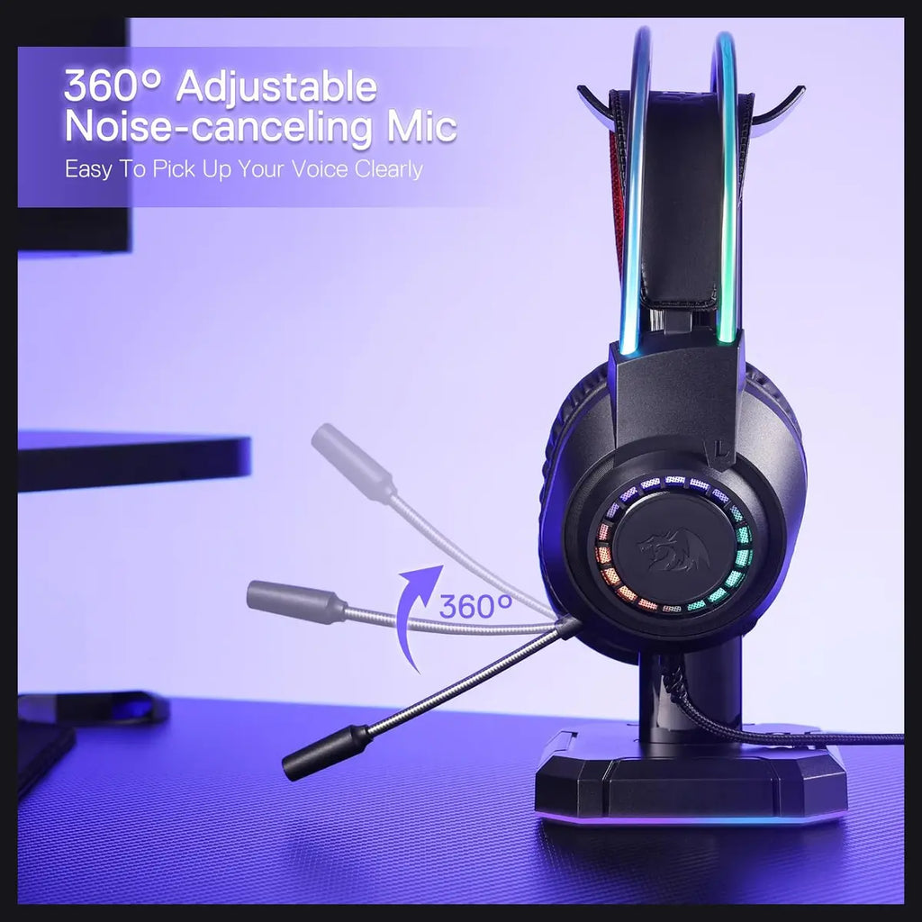 Redragon H231 Scream Wired Gaming Headset, Stereo Surround Sound, 40mm Drivers, Noise-Canceling Microphone, Dynamic RGB Lighting, Works with PC PS4 PS5 NS Xbox-one, Black