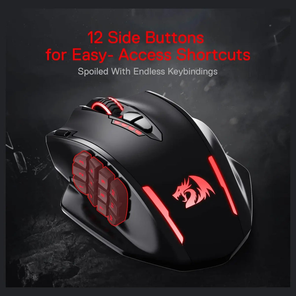 Redragon M913 Impact Elite Wireless Gaming Mouse, 16000 DPI, Wired or Wireless 2.4GHz and USB-C, RGB, 16 Programmable Buttons, Pixart 3335 Optical Sensor, 45Hr Battery