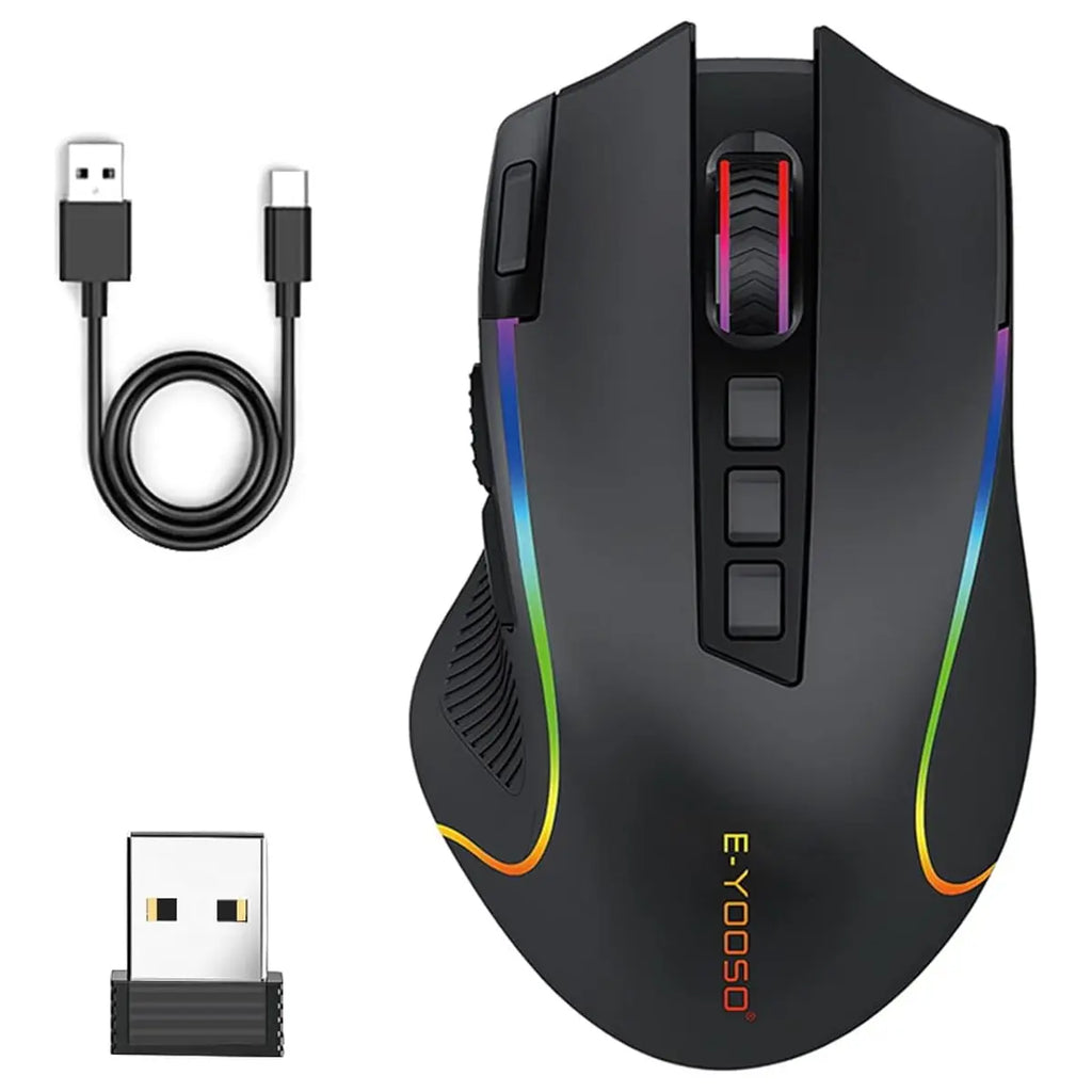E-YOOSO X-11 Wireless RGB Gaming Mouse, 8000 DPI, Type-C Rechargeable, 2.4G Hz USB Receiver, 9 Programmable Buttons with Rapid Fire Key
