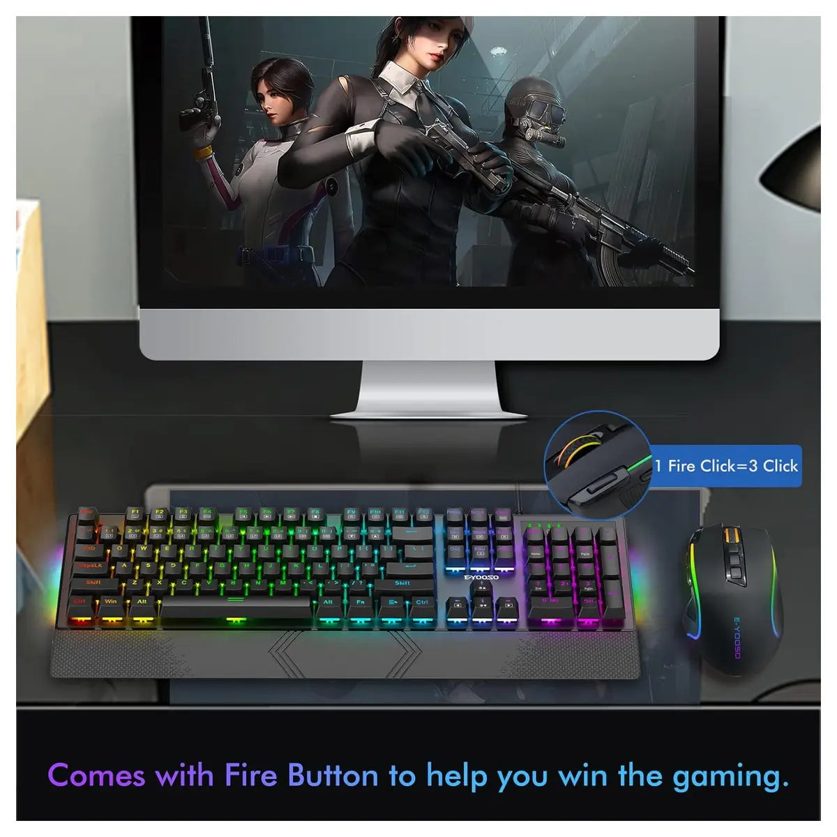 E-YOOSO X-11 Wireless RGB Gaming Mouse, 8000 DPI, Type-C Rechargeable, 2.4G Hz USB Receiver, 9 Programmable Buttons with Rapid Fire Key