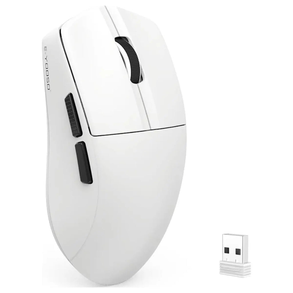 E-YOOSO X-44 Lightweight Gaming Mouse, Tri-Mode Wired USB-C 2.4GHz Bluetooth, 49G, 1K Polling, 26K DPI PAW3395 Sensor, 5 Programmable Buttons, White