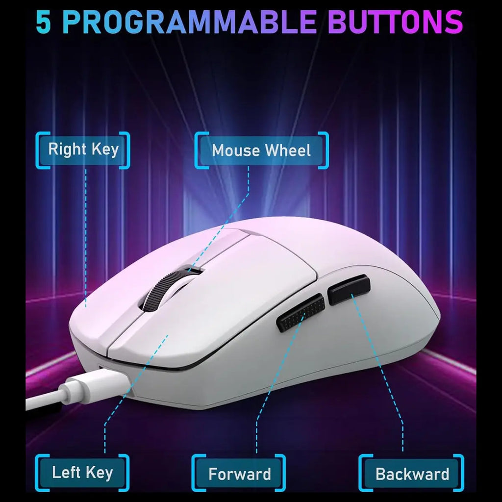 E-YOOSO X-44 Lightweight Gaming Mouse, Tri-Mode Wired USB-C 2.4GHz Bluetooth, 49G, 1K Polling, 26K DPI PAW3395 Sensor, 5 Programmable Buttons, White