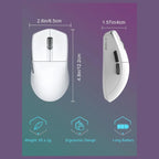 E-YOOSO X-44 Lightweight Gaming Mouse, Tri-Mode Wired USB-C 2.4GHz Bluetooth, 49G, 1K Polling, 26K DPI PAW3395 Sensor, 5 Programmable Buttons, White