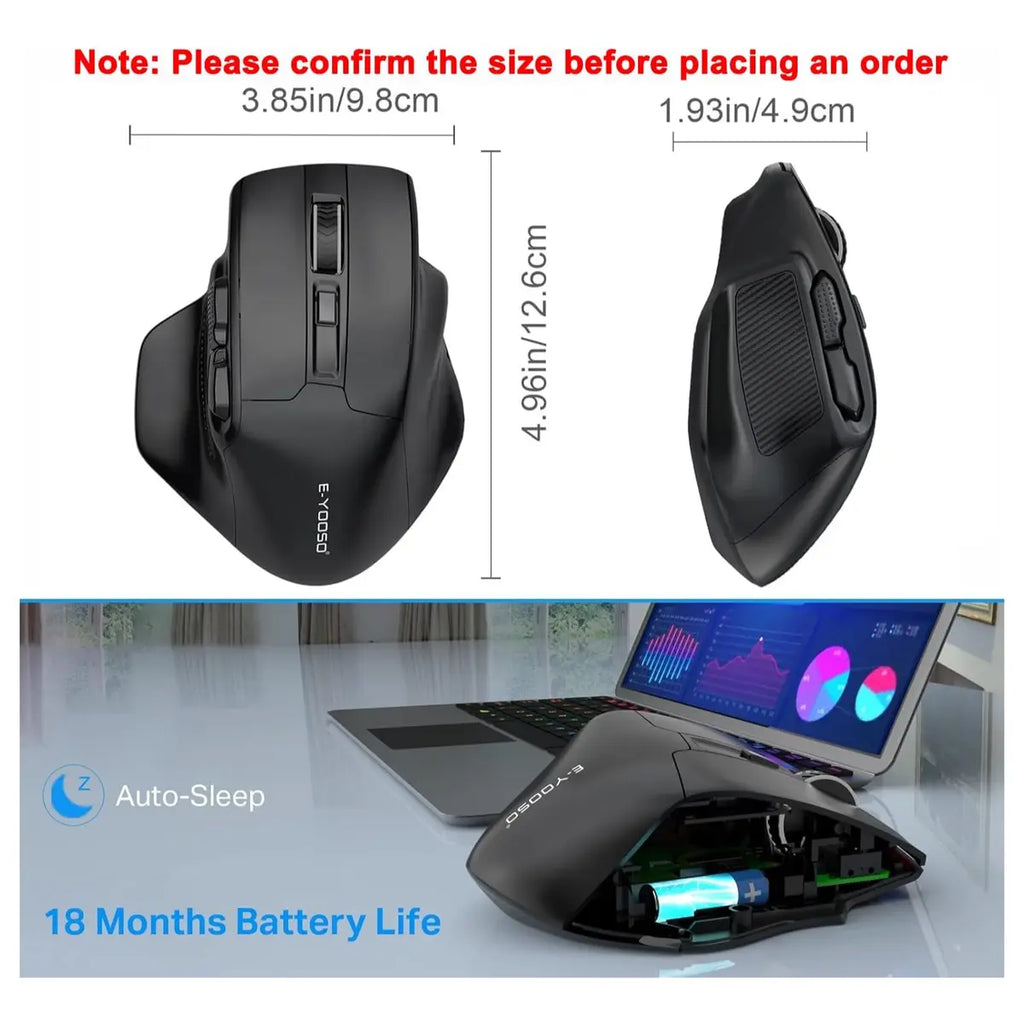 E-YOOSO X-31 Large Wireless Mouse for Big Hands, 6 Buttons, 5-Level 4800 DPI, 18 Months Battery Life