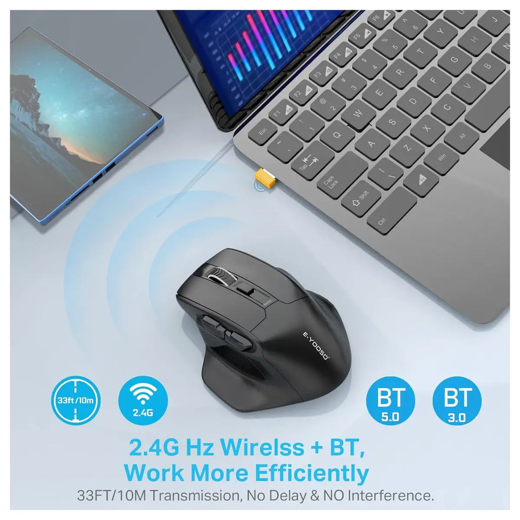 E-YOOSO X-31 Large Wireless Mouse for Big Hands, 6 Buttons, 5-Level 4800 DPI, 18 Months Battery Life