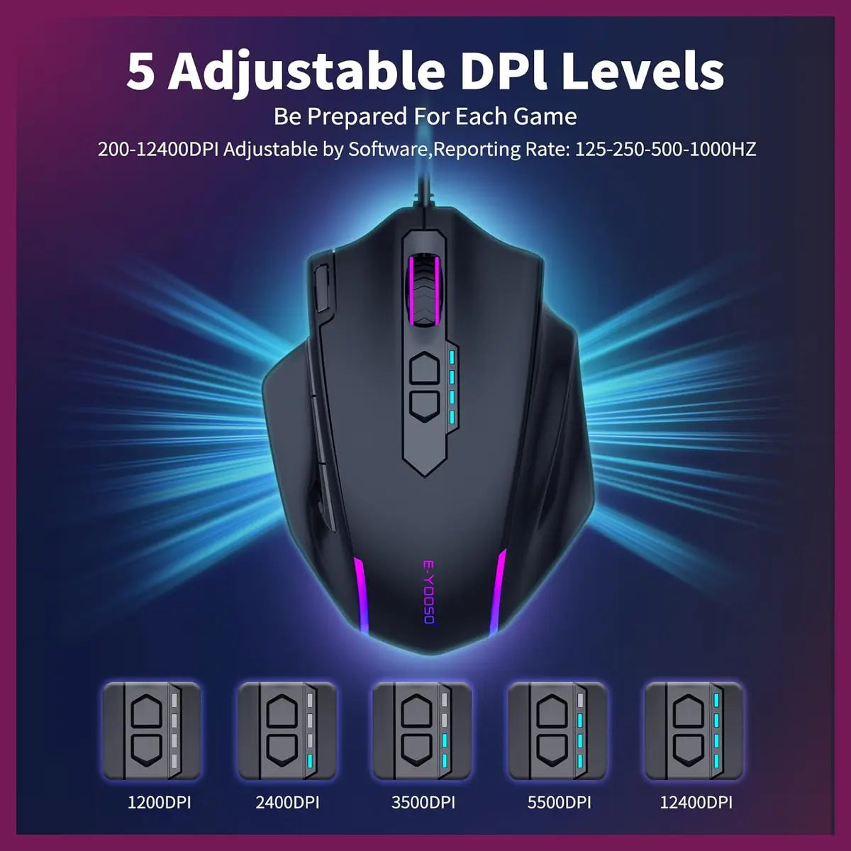 E-YOOSO X-41 Pro Wired Large Gaming Mouse, 200-12400 DPI Pixart PAW3327 Sensor, RGB Backlit, 11 Programmable Buttons With Rapid Fire, Adjustable Weights, Black