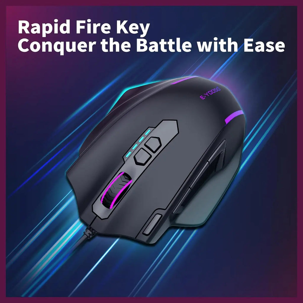E-YOOSO X-41 Pro Wired Large Gaming Mouse, 200-12400 DPI Pixart PAW3327 Sensor, RGB Backlit, 11 Programmable Buttons With Rapid Fire, Adjustable Weights, Black