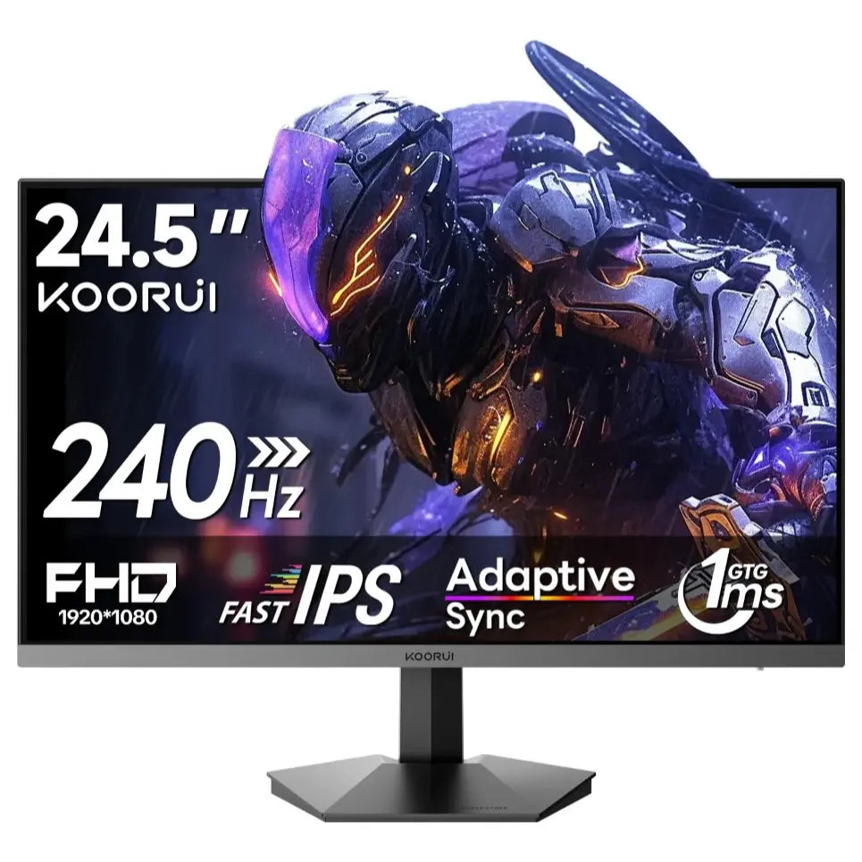 KOORUI G2511X Gaming Monitor, 24.5" FHD 1080p IPS, 240Hz, 1ms Response Time, Adaptive Sync, 3-Sided Frameless Ultra Slim, VESA, DP and HDMI
