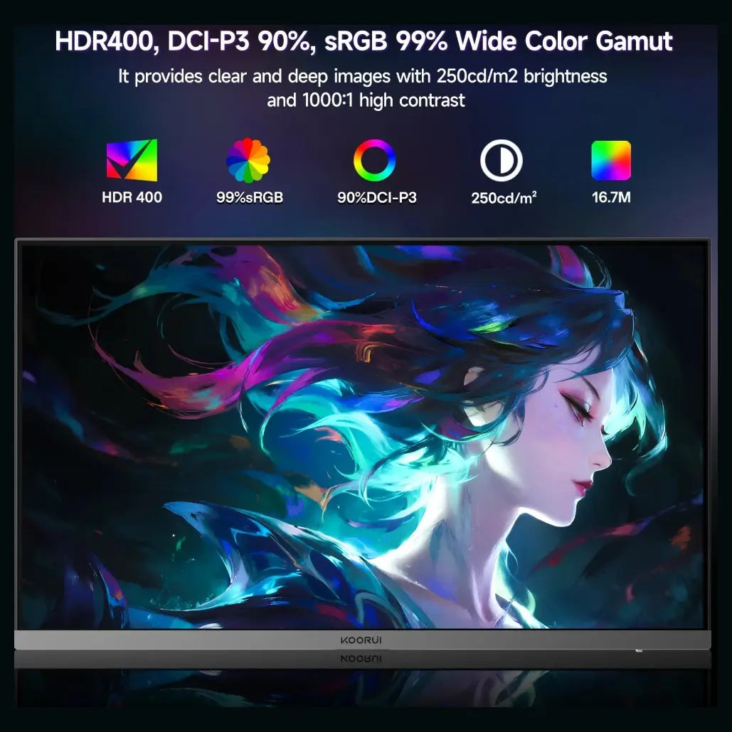 KOORUI G2511X Gaming Monitor, 24.5" FHD 1080p IPS, 240Hz, 1ms Response Time, Adaptive Sync, 3-Sided Frameless Ultra Slim, VESA, DP and HDMI