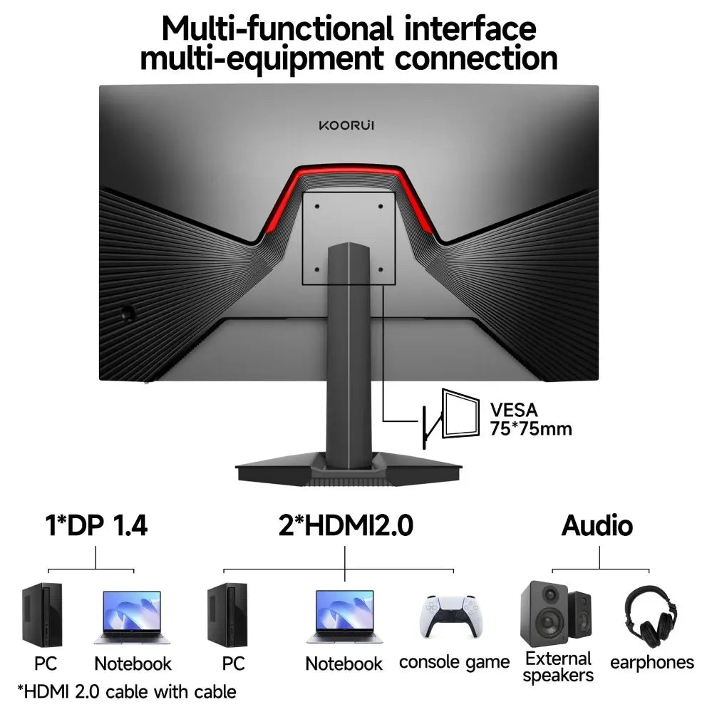 KOORUI G2511X Gaming Monitor, 24.5" FHD 1080p IPS, 240Hz, 1ms Response Time, Adaptive Sync, 3-Sided Frameless Ultra Slim, VESA, DP and HDMI