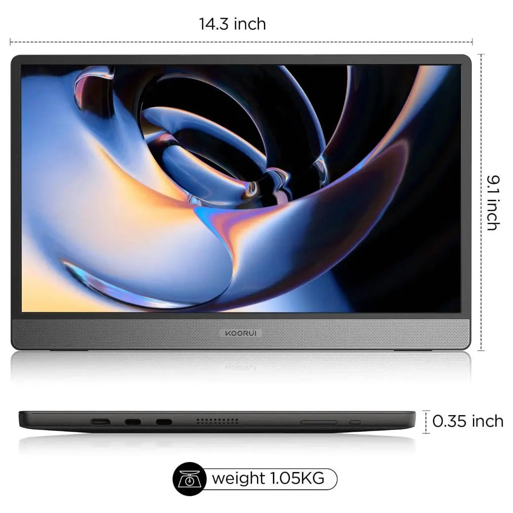 KOORUI E1511A 15.6" Portable Monitor, 1920 x 1080 FHD IPS 60Hz, USB-C Full Function and Mini HDMI, 45% NTSC 200 Nits, LED Backlight, Built-In Speaker