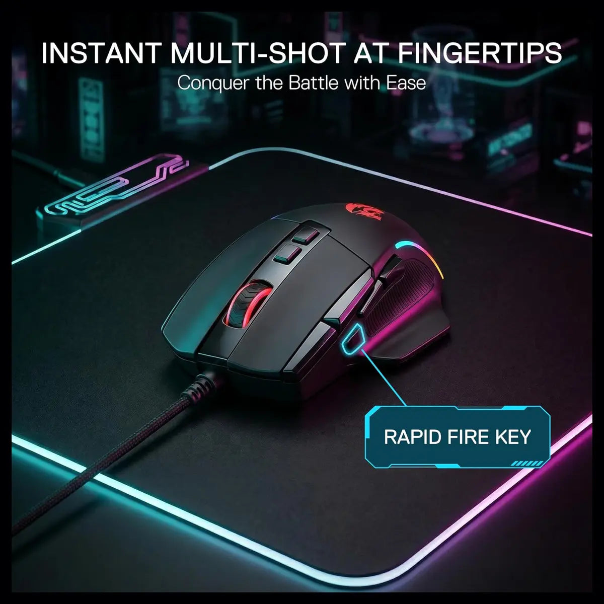 Redragon VIPER M925 Wired Gaming Mouse, PixArt PAW3311 Optical Sensor, 24000 Max DPI, 10 Programmable Buttons, 1000Hz Polling Rate, 8 Backlit Modes, Black