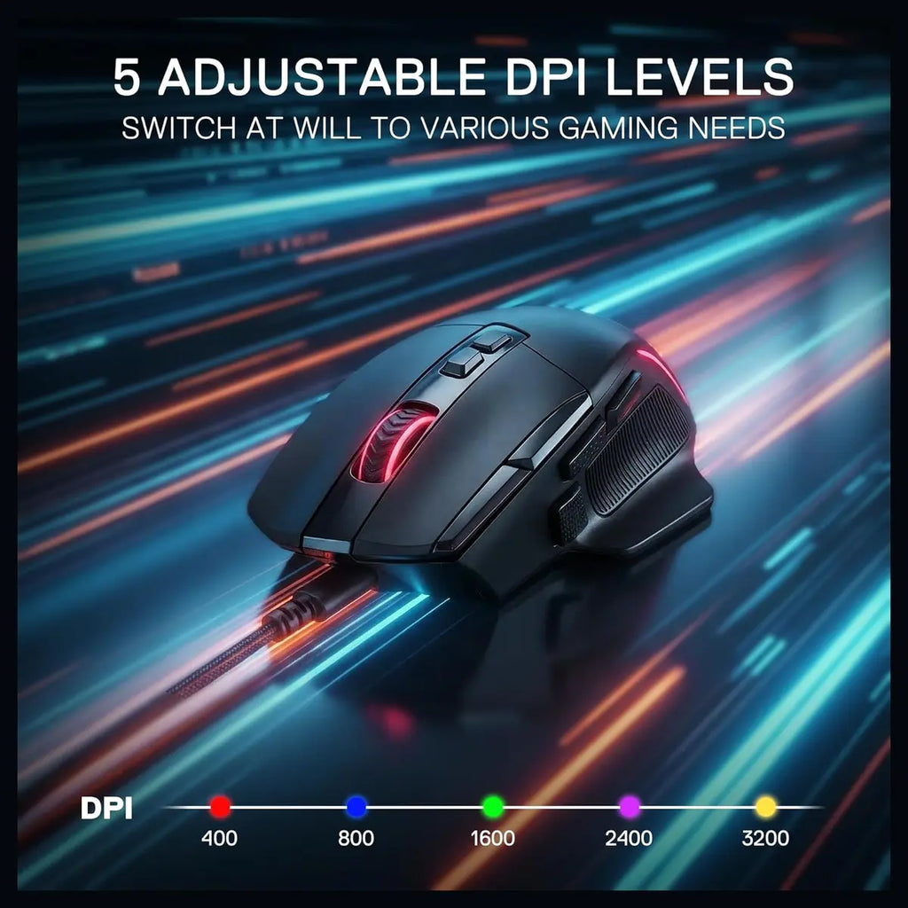 Redragon VIPER M925 Wired Gaming Mouse, PixArt PAW3311 Optical Sensor, 24000 Max DPI, 10 Programmable Buttons, 1000Hz Polling Rate, 8 Backlit Modes, Black
