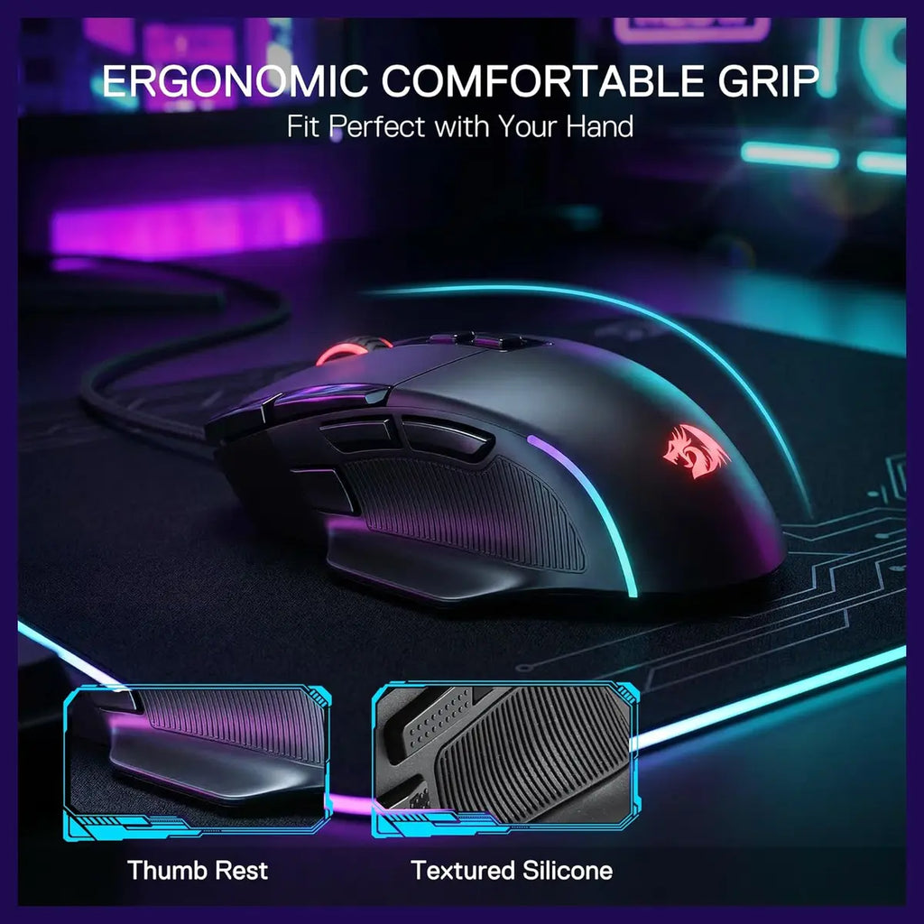 Redragon VIPER M925 Wired Gaming Mouse, PixArt PAW3311 Optical Sensor, 24000 Max DPI, 10 Programmable Buttons, 1000Hz Polling Rate, 8 Backlit Modes, Black
