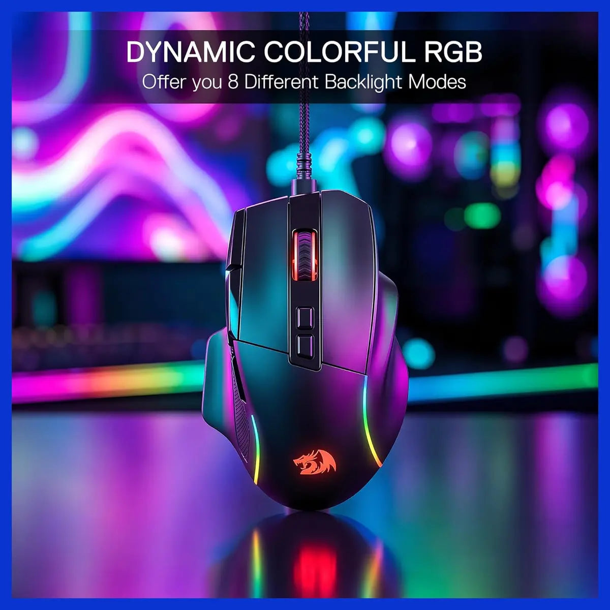 Redragon VIPER M925 Wired Gaming Mouse, PixArt PAW3311 Optical Sensor, 24000 Max DPI, 10 Programmable Buttons, 1000Hz Polling Rate, 8 Backlit Modes, Black