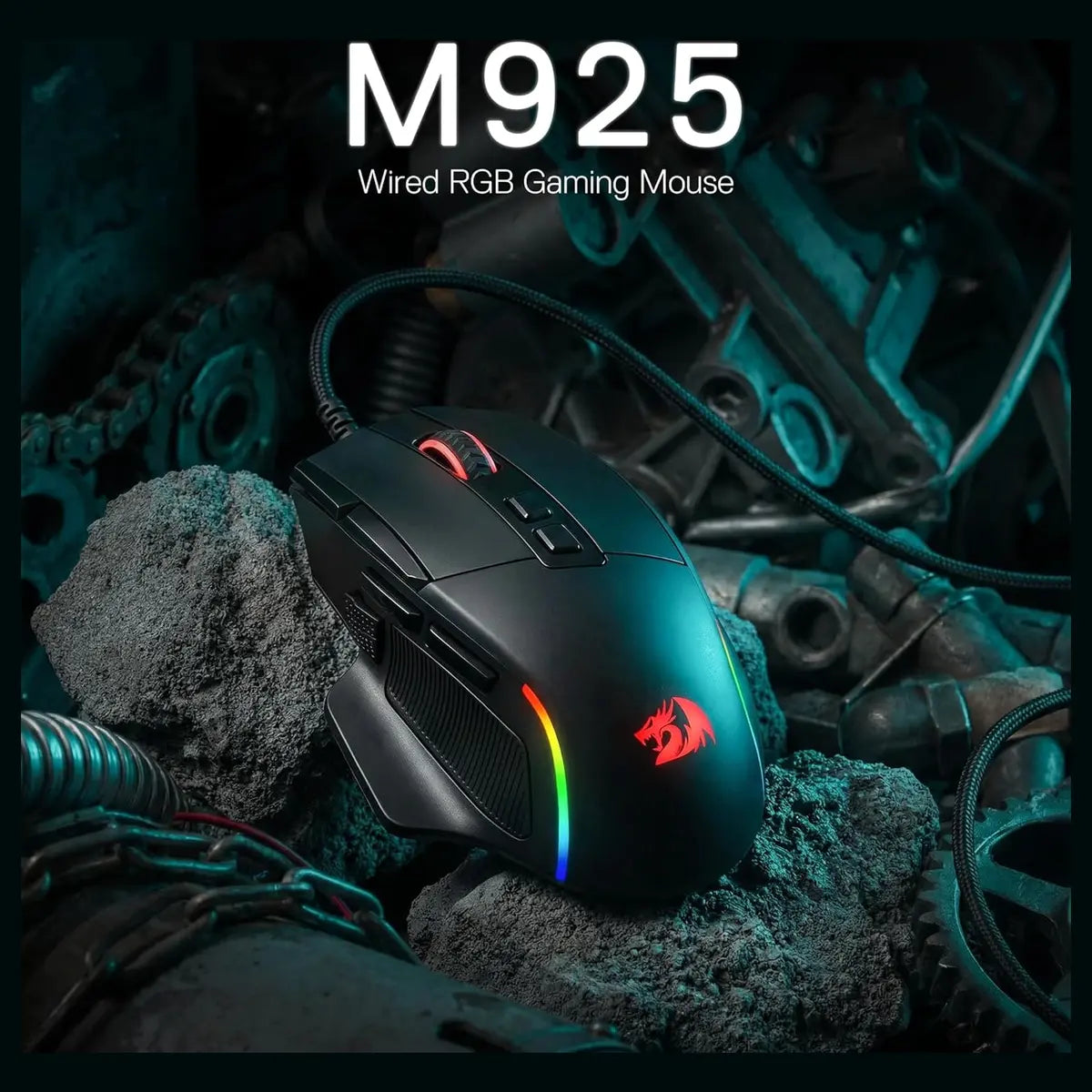 Redragon VIPER M925 Wired Gaming Mouse, PixArt PAW3311 Optical Sensor, 24000 Max DPI, 10 Programmable Buttons, 1000Hz Polling Rate, 8 Backlit Modes, Black