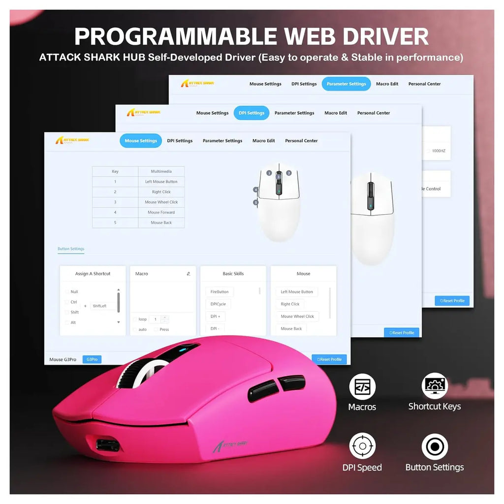 ATTACK SHARK G3PRO Wireless Gaming Mouse, PAW3311 25K DPI 1K Polling Rate, Tri-Mode 2.4GHz Bluetooth USB-C Wired, RGB Magnetic Charging Dock, 500mAh Battery, Red