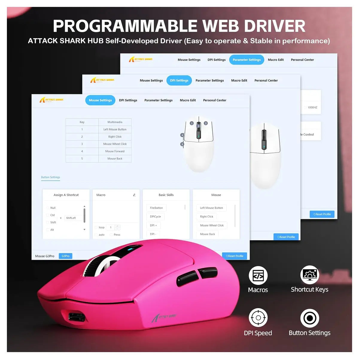 ATTACK SHARK G3PRO Wireless Gaming Mouse, PAW3311 25K DPI 1K Polling Rate, Tri-Mode 2.4GHz Bluetooth USB-C Wired, RGB Magnetic Charging Dock, 500mAh Battery, Red