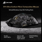 ATTACK SHARK X11 Ultra Wireless Gaming Mouse, PAW3950 MAX 42000 DPI, Dual 8000Hz Wired and Wireless Polling, 63g Carbon Fiber, Wired Bluetooth and 2.4GHz, Black