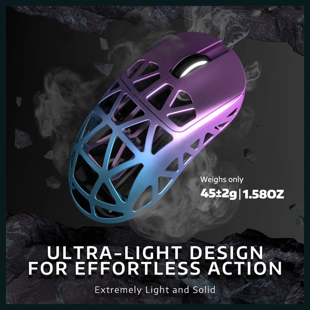 ATTACK SHARK R2 Magnesium Alloy Gaming Mouse, PixArt PAW3950, 42000DPI, Up To 8000Hz, Wired And 2.4G And Bluetooth 5.2, 45g Twilight Purple