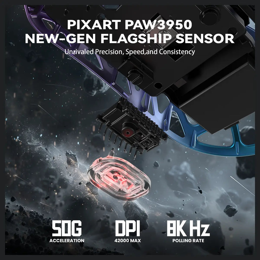ATTACK SHARK R2 Magnesium Alloy Gaming Mouse, PixArt PAW3950, 42000DPI, Up To 8000Hz, Wired And 2.4G And Bluetooth 5.2, 45g Twilight Purple