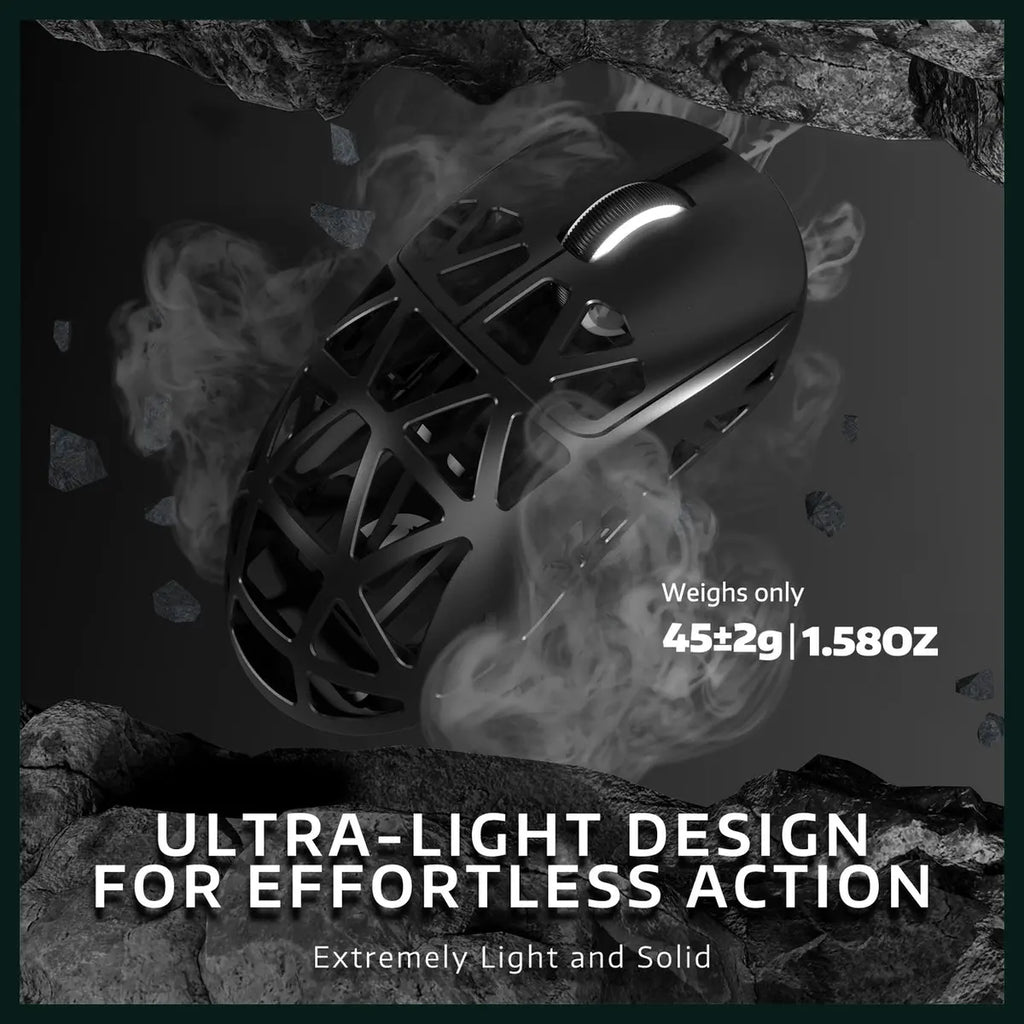 ATTACK SHARK R2 Magnesium Alloy PAW3950 Gaming Mouse, 45g Super Light, 42000 DPI, 8000Hz Wireless Polling Rate, Bluetooth 2.4G Wireless and Wired, Black