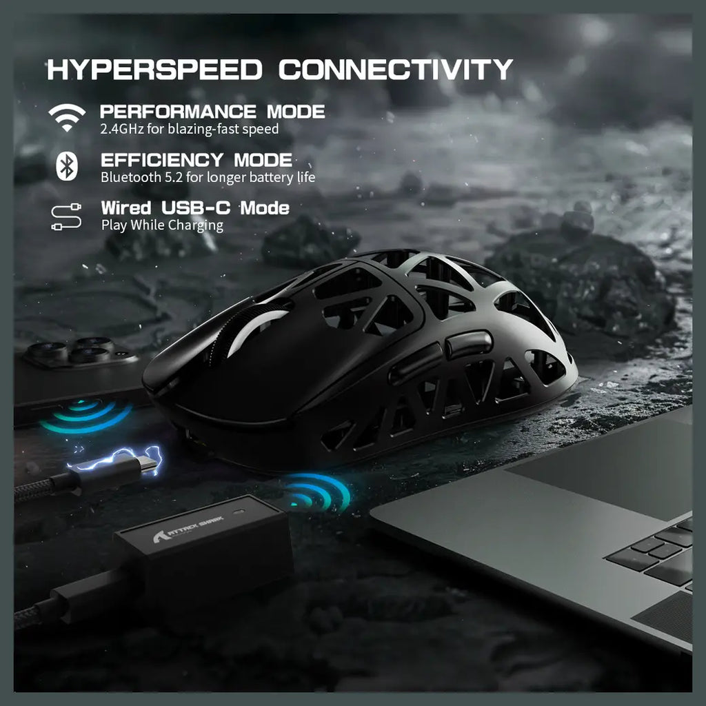ATTACK SHARK R2 Magnesium Alloy PAW3950 Gaming Mouse, 45g Super Light, 42000 DPI, 8000Hz Wireless Polling Rate, Bluetooth 2.4G Wireless and Wired, Black