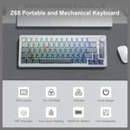 E-YOOSO Z-68 Wireless Mechanical Keyboard, 65% Hot Swappable, Tri-Mode 2.4GHz USB-C and Bluetooth 5.0, RGB Backlit, Metal Volume Knob, Gradient Gray
