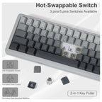 E-YOOSO Z-68 Wireless Mechanical Keyboard, 65% Hot Swappable, Tri-Mode 2.4GHz USB-C and Bluetooth 5.0, RGB Backlit, Metal Volume Knob, Gradient Gray
