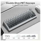 E-YOOSO Z-68 Wireless Mechanical Keyboard, 65% Hot Swappable, Tri-Mode 2.4GHz USB-C and Bluetooth 5.0, RGB Backlit, Metal Volume Knob, Gradient Gray