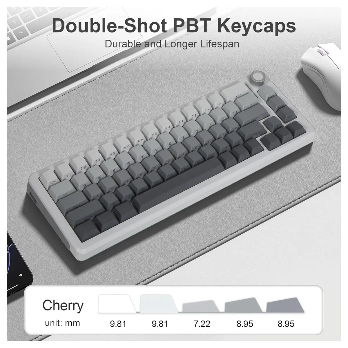 E-YOOSO Z-68 Wireless Mechanical Keyboard, 65% Hot Swappable, Tri-Mode 2.4GHz USB-C and Bluetooth 5.0, RGB Backlit, Metal Volume Knob, Gradient Gray