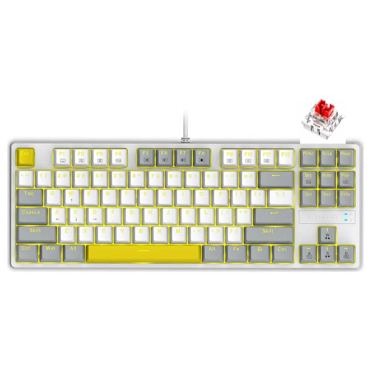 E-YOOSO Z-87 Wired Mechanical Keyboard, 87 Keys, Red Switch, Yellow LED Backlight, Hot-Swappable, Full Anti-Ghosting, White/Grey/Yellow