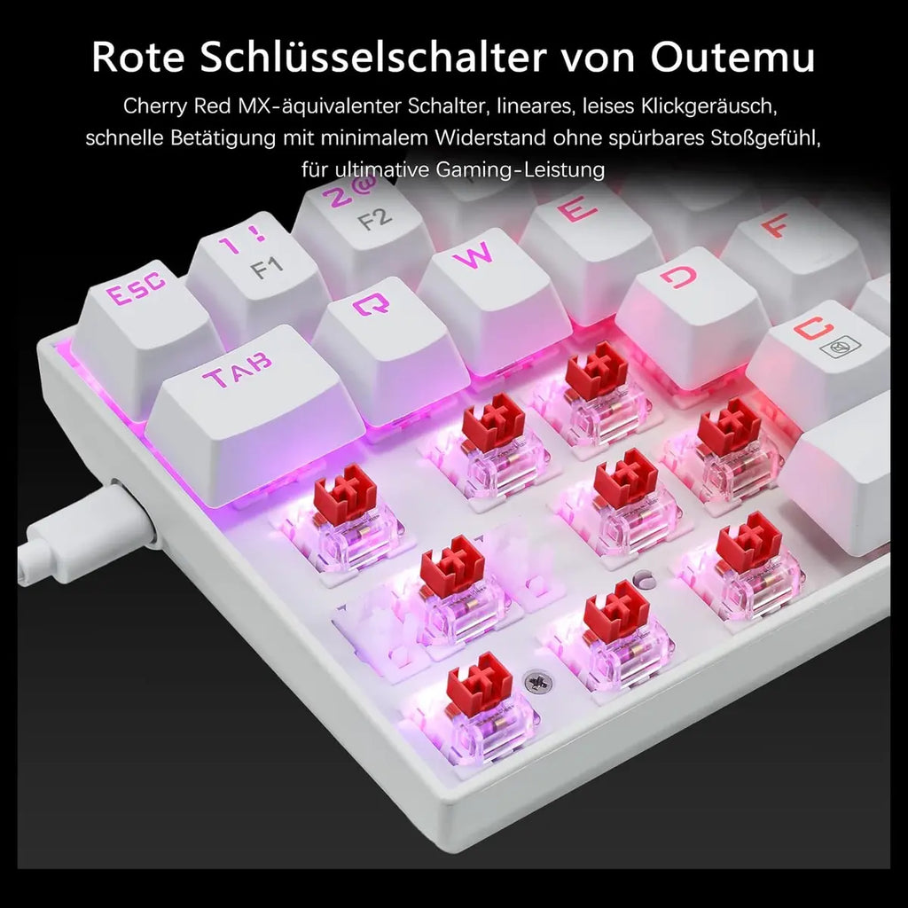 E-Yooso Z-686 65% Mechanical Gaming Keyboard, US Layout QWERTY, RGB Lighting, 68 Anti-Ghosting Keys, Mini Wired, Red Switch, for Windows Laptop PC Mac, White
