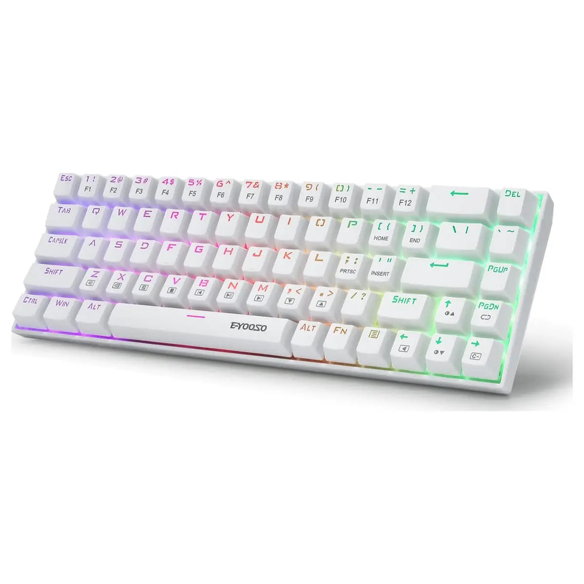 E-Yooso Z-686 65% Mechanical Gaming Keyboard, US Layout QWERTY, RGB Lighting, 68 Anti-Ghosting Keys, Mini Wired, Red Switch, for Windows Laptop PC Mac, White