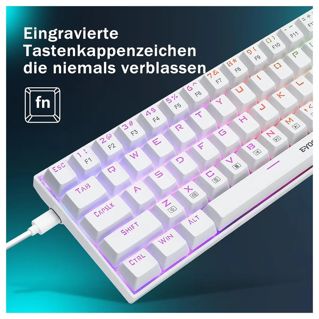 E-Yooso Z-686 65% Mechanical Gaming Keyboard, US Layout QWERTY, RGB Lighting, 68 Anti-Ghosting Keys, Mini Wired, Red Switch, for Windows Laptop PC Mac, White
