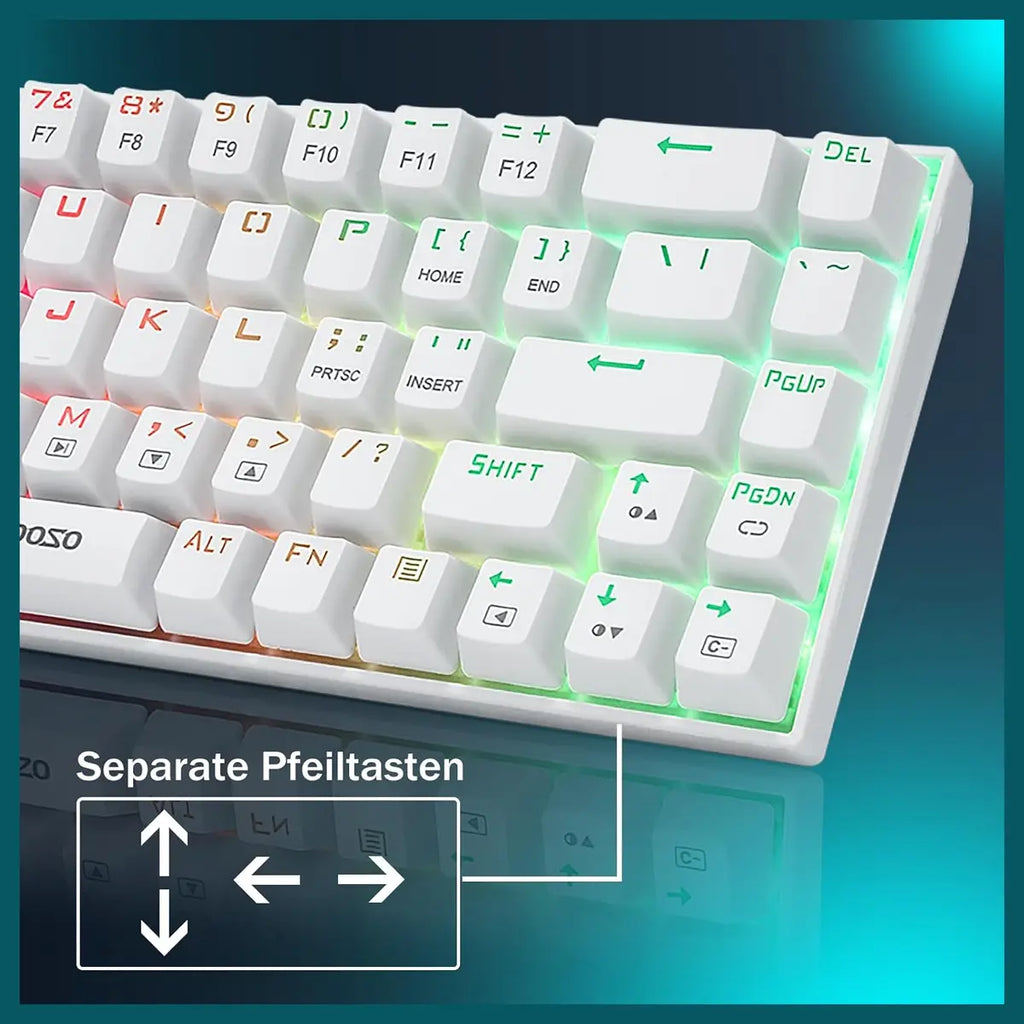 E-Yooso Z-686 65% Mechanical Gaming Keyboard, US Layout QWERTY, RGB Lighting, 68 Anti-Ghosting Keys, Mini Wired, Red Switch, for Windows Laptop PC Mac, White
