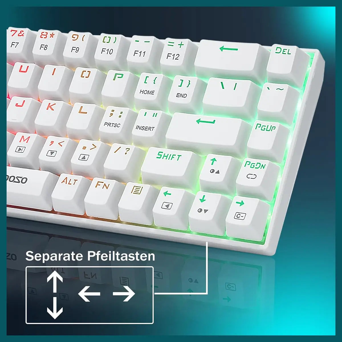 E-Yooso Z-686 65% Mechanical Gaming Keyboard, US Layout QWERTY, RGB Lighting, 68 Anti-Ghosting Keys, Mini Wired, Red Switch, for Windows Laptop PC Mac, White