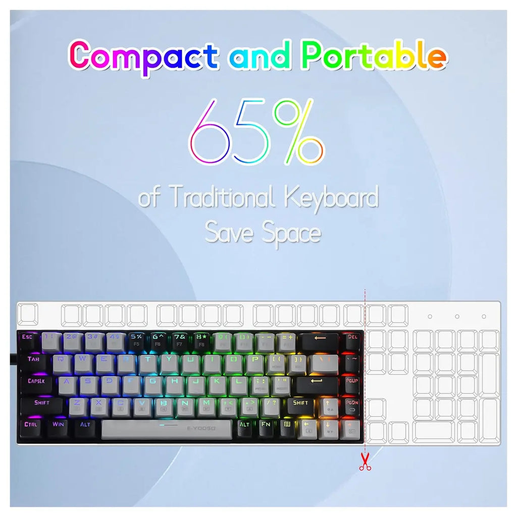 E-YOOSO Z-686 Portable 65% Mechanical Gaming Keyboard, 68 Keys Mini Wired, Per-Key RGB Backlit, Red Switch, Anti-Ghosting N-Key Rollover, Grey and Black